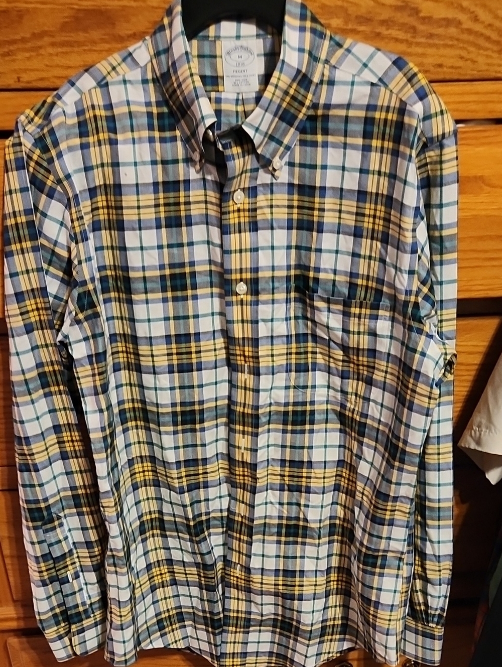 Brooks Brothers Regent Yellow, Blue & White Plaid Button-Down Shirt